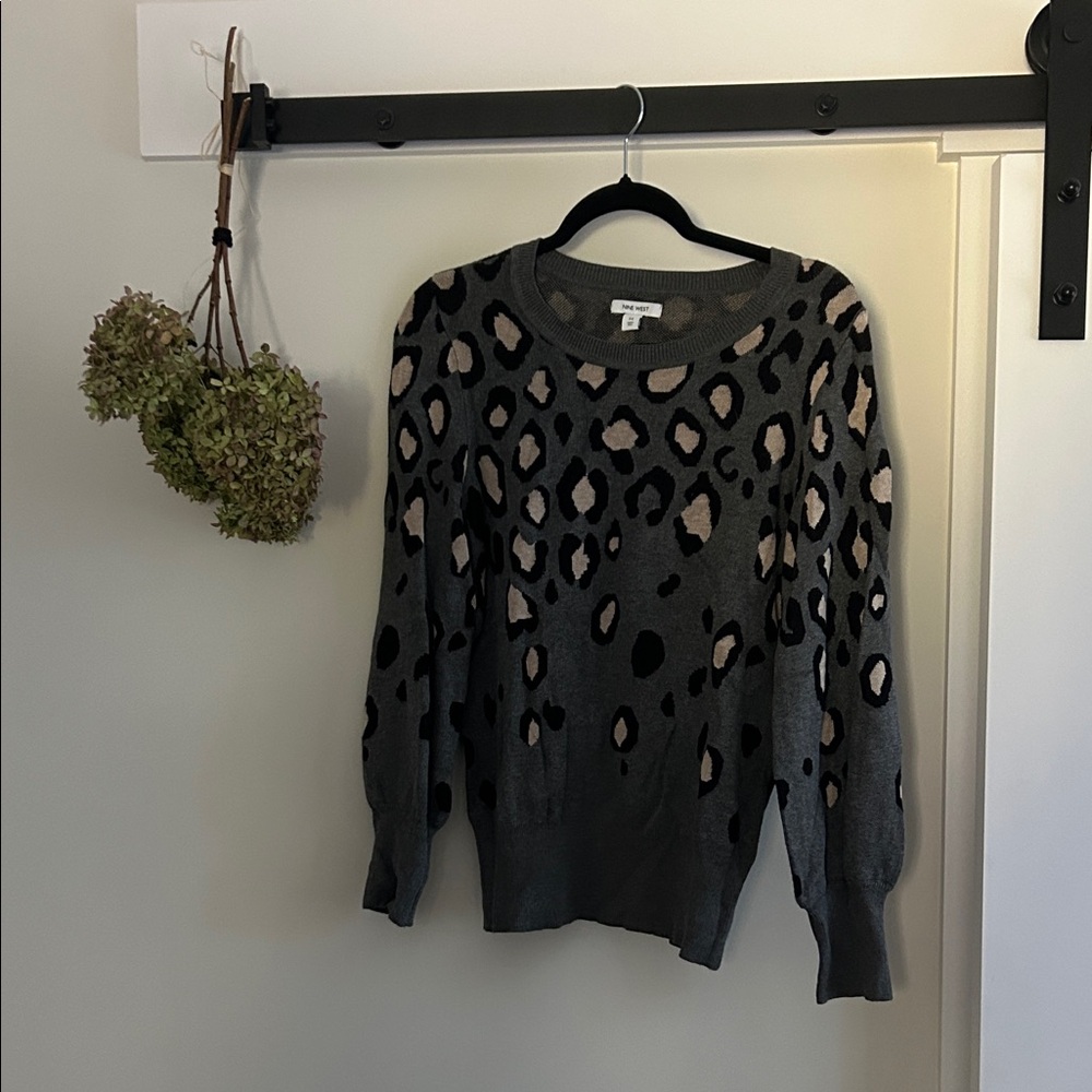 Nine West Gray and Black Leopard Print Sweater